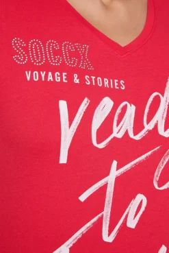 CAMP DAVID & SOCCX T-Shirt mit Wording Print und Schmucksteinen pinky red pinkyred Clearance