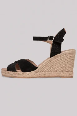 CAMP DAVID & SOCCX Veloursleder-Espadrille mit Keilabsatz black Fashion