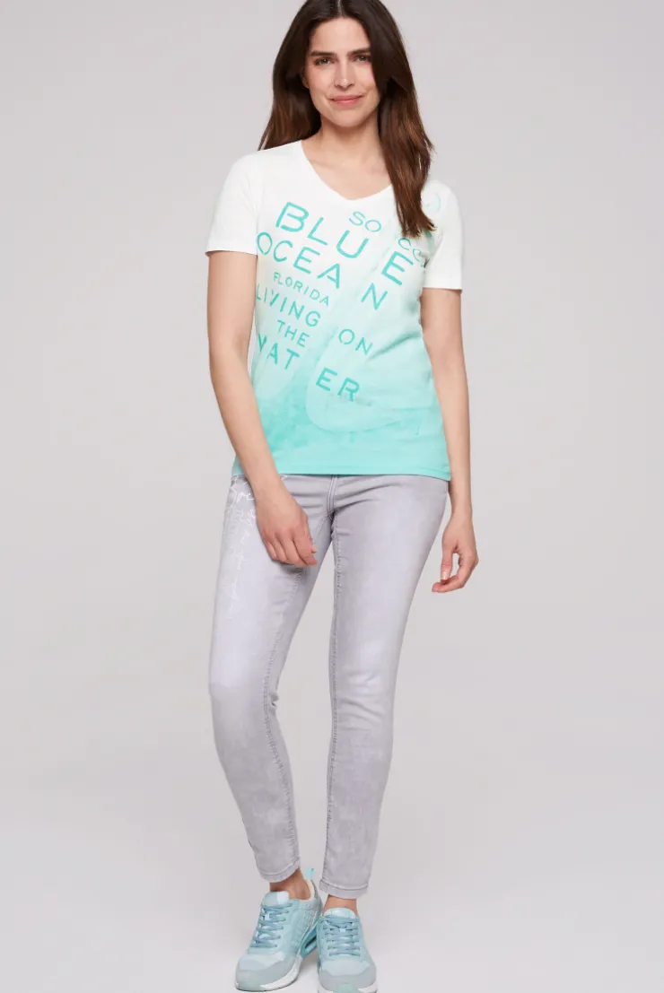 CAMP DAVID & SOCCX V-Shirt Dip Dye mit Anker-Print ivory New