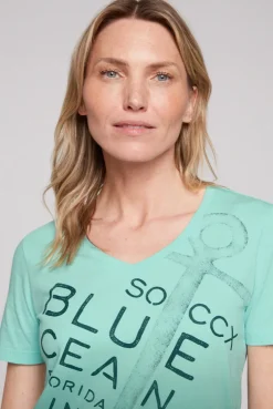 CAMP DAVID & SOCCX V-Shirt Dip Dye mit Anker-Print flash aqua flashaqua Online