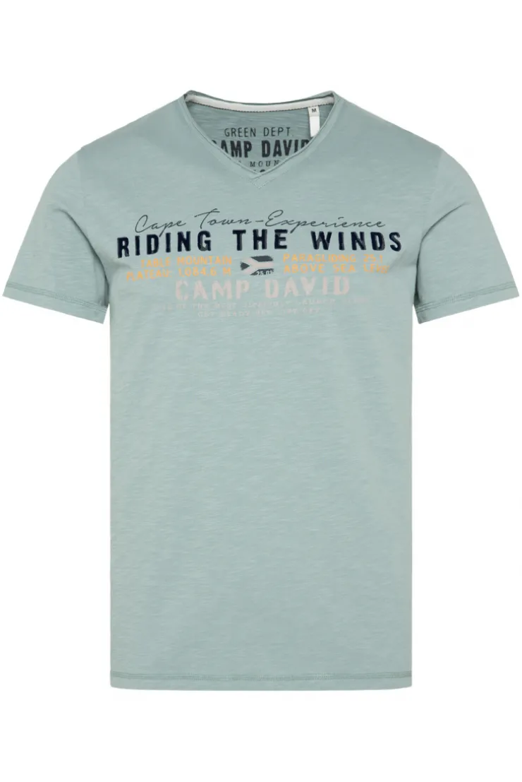 CAMP DAVID & SOCCX V-Shirt mit Flockprint teal Cheap