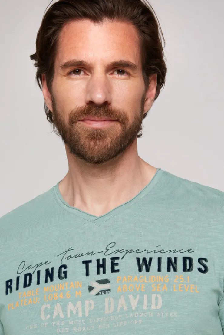 CAMP DAVID & SOCCX V-Shirt mit Flockprint teal Cheap
