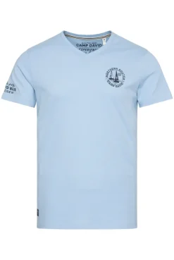 CAMP DAVID & SOCCX V-Shirt mit kleinen Rubber Prints summer blue summerblue New