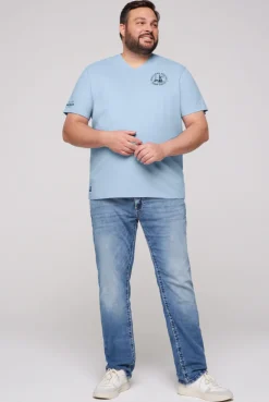 CAMP DAVID & SOCCX V-Shirt mit kleinen Rubber Prints summer blue summerblue New
