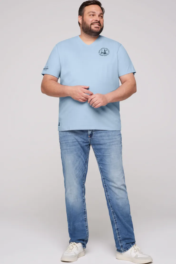 CAMP DAVID & SOCCX V-Shirt mit kleinen Rubber Prints summer blue summerblue New
