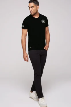 CAMP DAVID & SOCCX V-Shirt mit kleinen Rubber Prints black Flash Sale