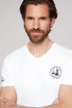 CAMP DAVID & SOCCX V-Shirt mit kleinen Rubber Prints opticwhite Sale