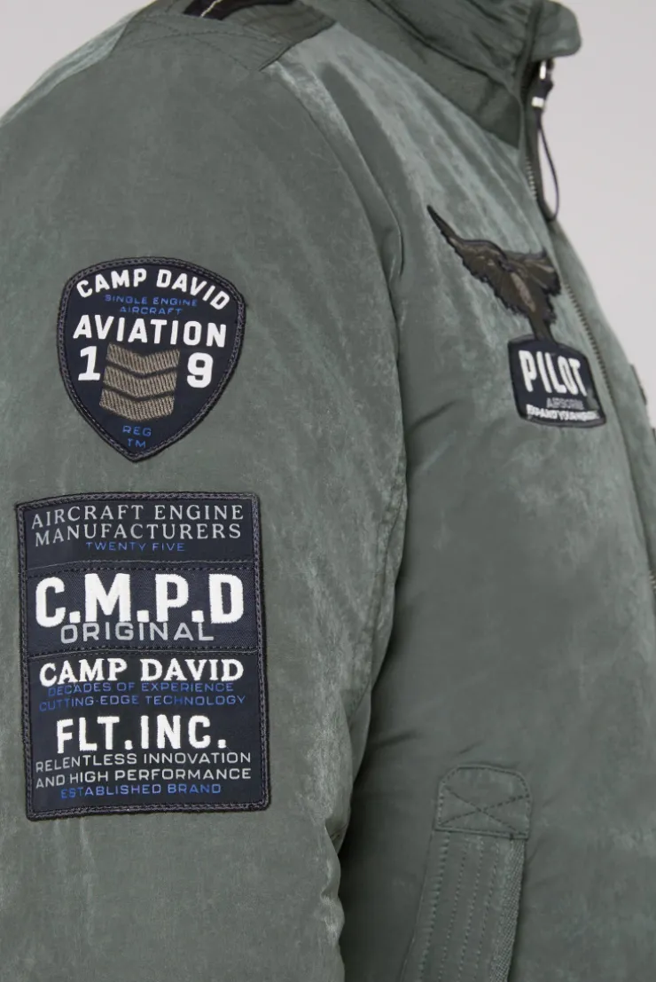 CAMP DAVID & SOCCX Wattierter Fliegerblouson mit Patches khale green khalegreen Best Sale