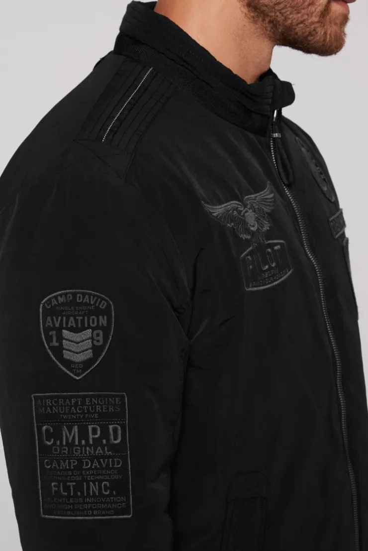 CAMP DAVID & SOCCX Wattierter Fliegerblouson mit Patches black New